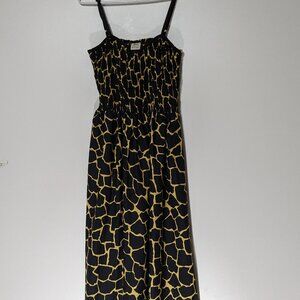 *3/$10* Rima Giraffe Print Smocked Maxi Dress Tan Black One Size